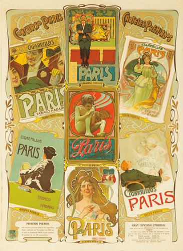 Cigarrillos Paris. 1900: Artist: ANONYMOUS Size: 35 3/4 x 49 1/4 in./91 x 125 cm CGF, Buenos Aires In 1900, Manuel Malagrida, who owned two tobacco factories in Argentina, organized the first poster contest ever held in South