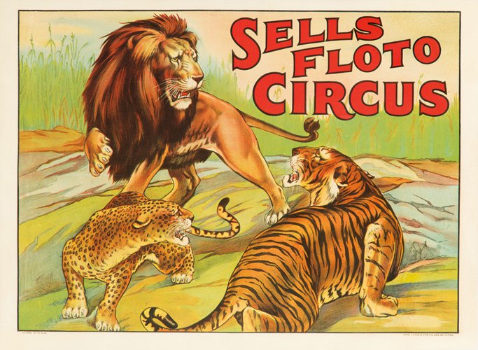 Sells Floto Circus.: Artist: ANONYMOUS Size: 28 1/8 x 20 1/2 in./71.4 x 52 cm Erie Litho, Erie PA This circus had no relationship with the previously-noted Sells Circus. Originating as a small dog and pony show, it became