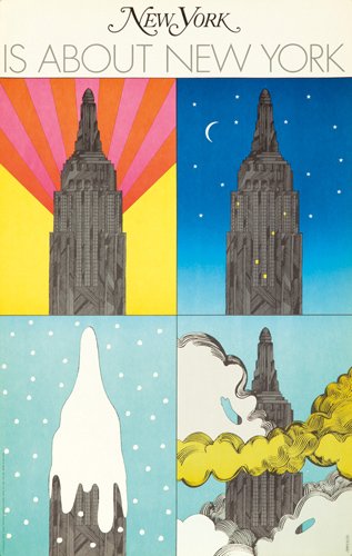 New York Magazine. 1967: Artist: MILTON GLASER (1929- ) Size: 23 1/4 x 37 in./59.2 x 94 cm For its inaugural issue, Glaser created this striking image of the Empire State Building throughout the seasons as the emblem for New