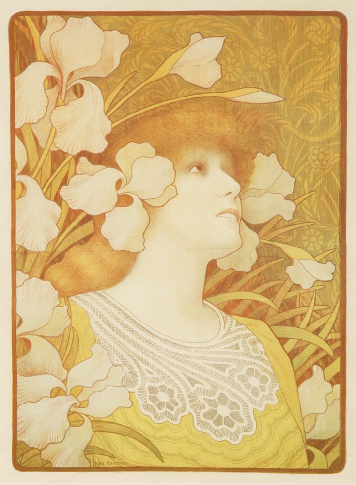 Sarah Bernhardt. 1901: Artist: PAUL BERTHON (1872-1909) Size: 15 1/4 x 20 3/4 in./38.8 x 52.5 cm Imp. Bougerie, Paris (not shown) “Berthon . . . produced about 60 [decorative panels] . . . in contrast to his handful of po