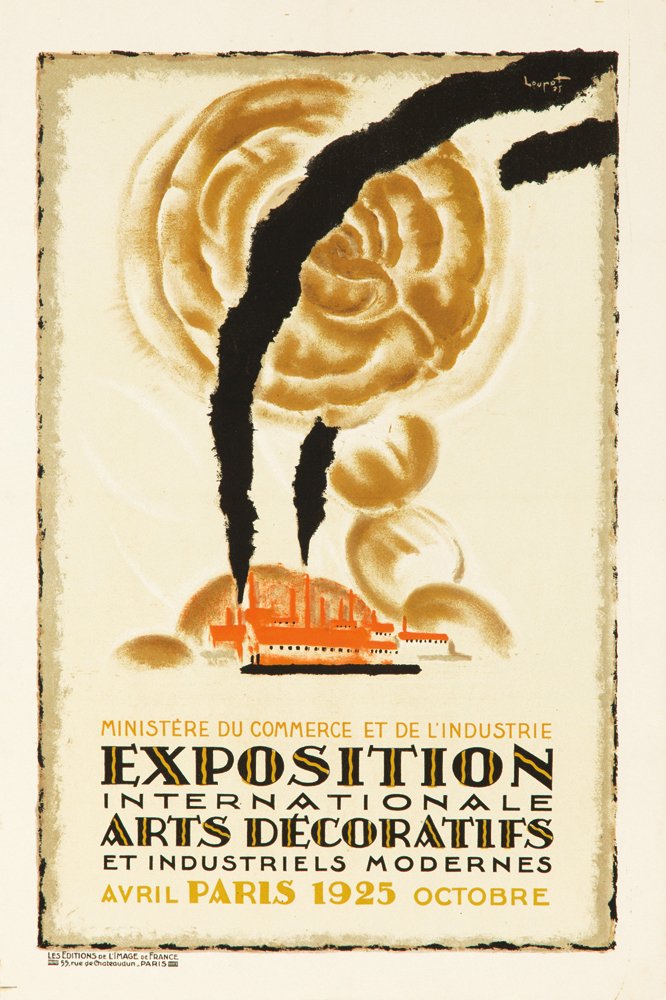 Exposition / Arts Décoratifs. 1925. 1925: Artist: CHARLES LOUPOT (1892-1962) Size: 15 3/4 x 23 3/4 in./40 x 60.3 cm Les Editions de l’Image de France, Paris This is the exhibition which crowned the Art Deco trends of the period, gave it its