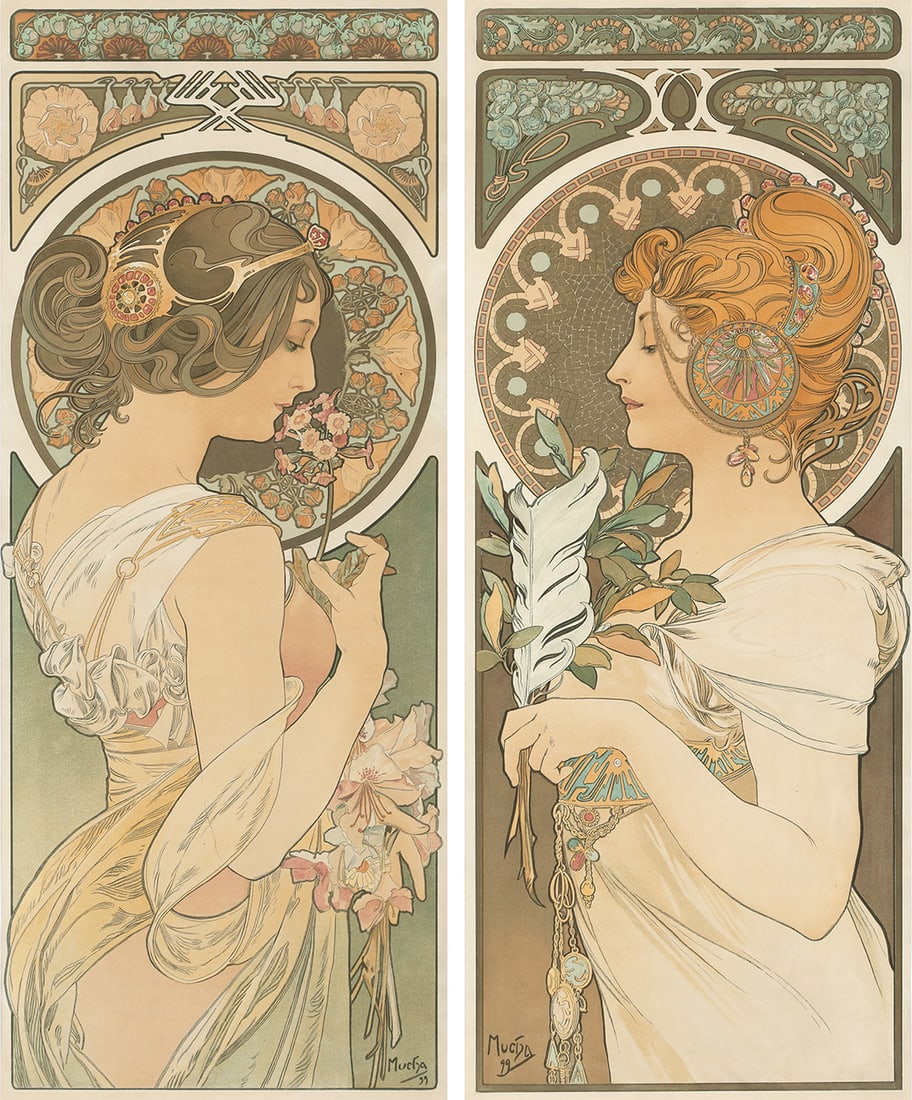 ALPHONSE MUCHA (1860-1939): Artist: ALPHONSE MUCHA (1860-1939) Size: Each: 11 3/8 x 29 in./29 x 73.7 cm Condition: A. Printer: Imp. F. Champenois, Paris (not shown) Reference: Rennert/Weill, 64; Lendl/Prague, 219; Mucha/Art Nouv