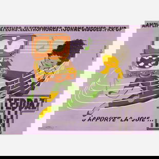 Alain Gauthier, Teppaz: Alain Gauthier Teppaz 1956 45.25 h x 61 w in (115 x 155 cm) Teppaz record players bring joy, as evidenced by this lavender daydream swelling with music. Founded in 1931, the company specializes in h