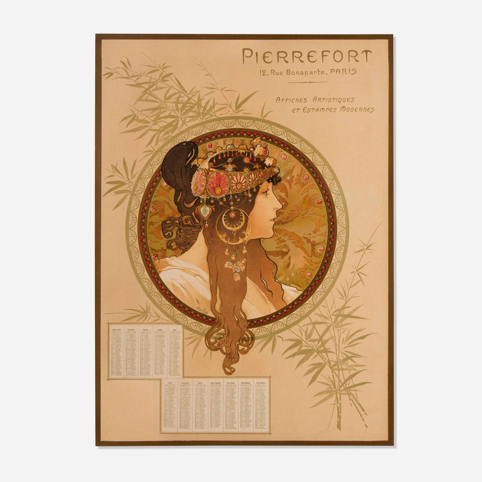 Alphonse Mucha, Byzantine Head / Pierrefort: Alphonse Mucha Byzantine Head / Pierrefort 1898 22.875 h x 16.625 w in (58 x 42 cm) Mucha brings his Byzantine Brunette in service of Pierrefort, one of the most important poster and print dealers o