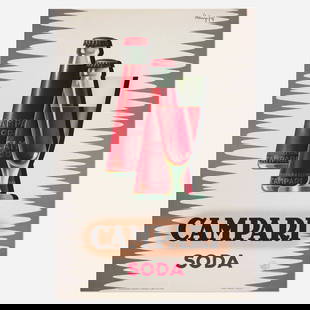 Giovanni Mingozzi, Campari Soda: Giovanni Mingozzi Campari Soda 1950 38.875 h x 26.625 w in (99 x 68 cm) Mingozzi's attractive and stimulating design for Campari seizes upon the iconic Modernist bottle designed in the 1930s by