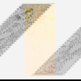 Alphonse Mucha, The Flowers / Rose: Alphonse Mucha The Flowers / Rose 1900 41.875 h x 18.125 w in (106 x 46 cm) One flower rises above the rest when the air is filled with romance: the Rose. And Mucha's personification of that fleshy
