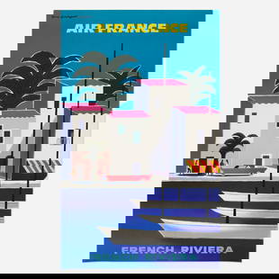Guy Georget, Air France / French Riviera: Guy Georget Air France / French Riviera 1963 39.375 h x 24.375 w in (100 x 62 cm) Bathed in sunshine, the French Riviera never looked so modern and cheery as in this Air France design by Georget.