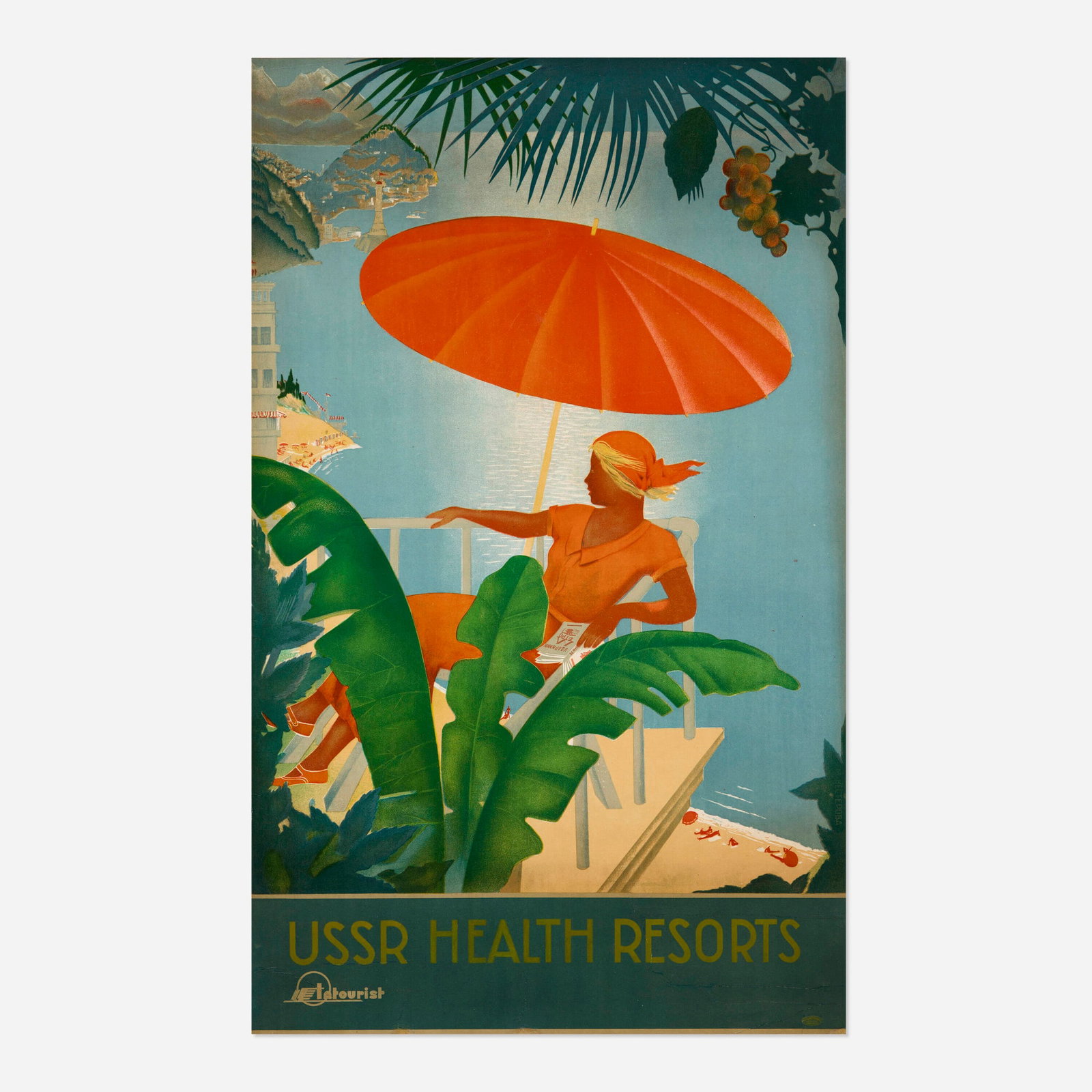 Maria Nesterova-Berzina, Intourist / USSR Health Resorts vintage poster: Maria Nesterova-Berzina Intourist / USSR Health Resorts vintage poster c. 1935 39.625 h x 24.25 w in (101 x 62 cm) Of course, not everyone wanted to combine work and play on their visit to the Sovie