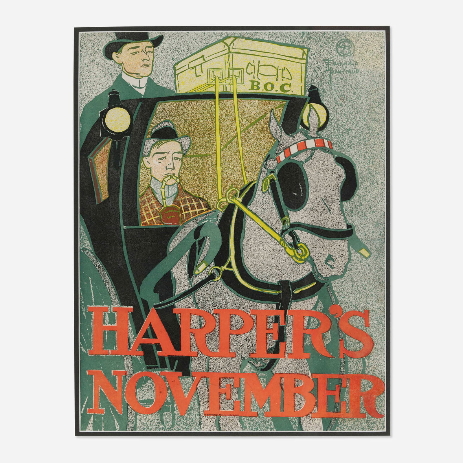 Edward Penfield, Harper's / November vintage poster: Edward Penfield Harper's / November vintage poster 1896 sight: 17.5 h x 13.375 w in (44 x 34 cm) Always eager to imply that Harper's readers are of a certain social class and educational background,