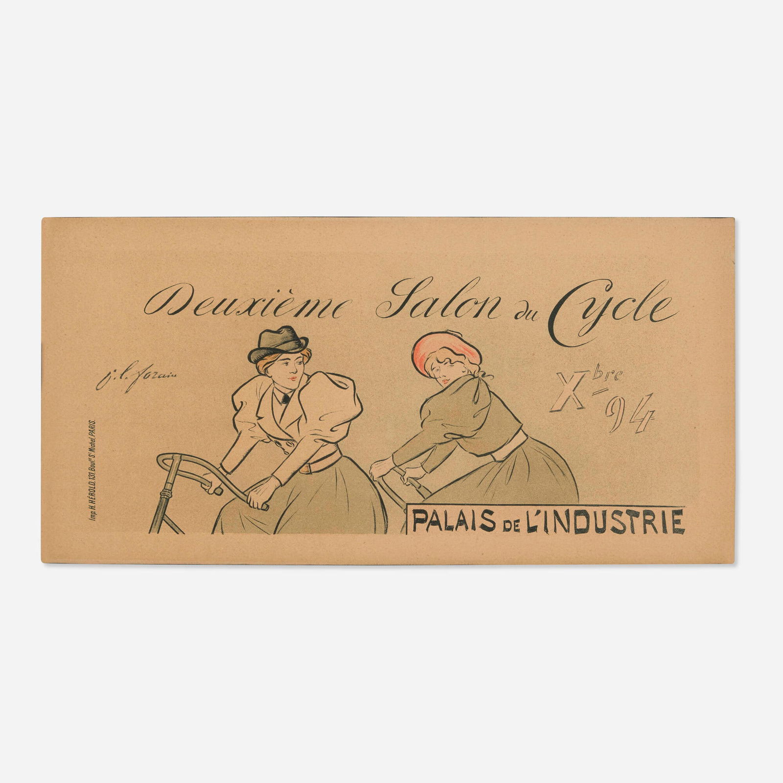Jean-Louis Forain, Deuxieme Salon du Cycle vintage poster: Jean-Louis Forain Deuxieme Salon du Cycle vintage poster 1894 sight: 15 h x 7.5 w in (38 x 19 cm) In advertising the second annual Salon du Cycle, Forain created an image which would cause Maindron