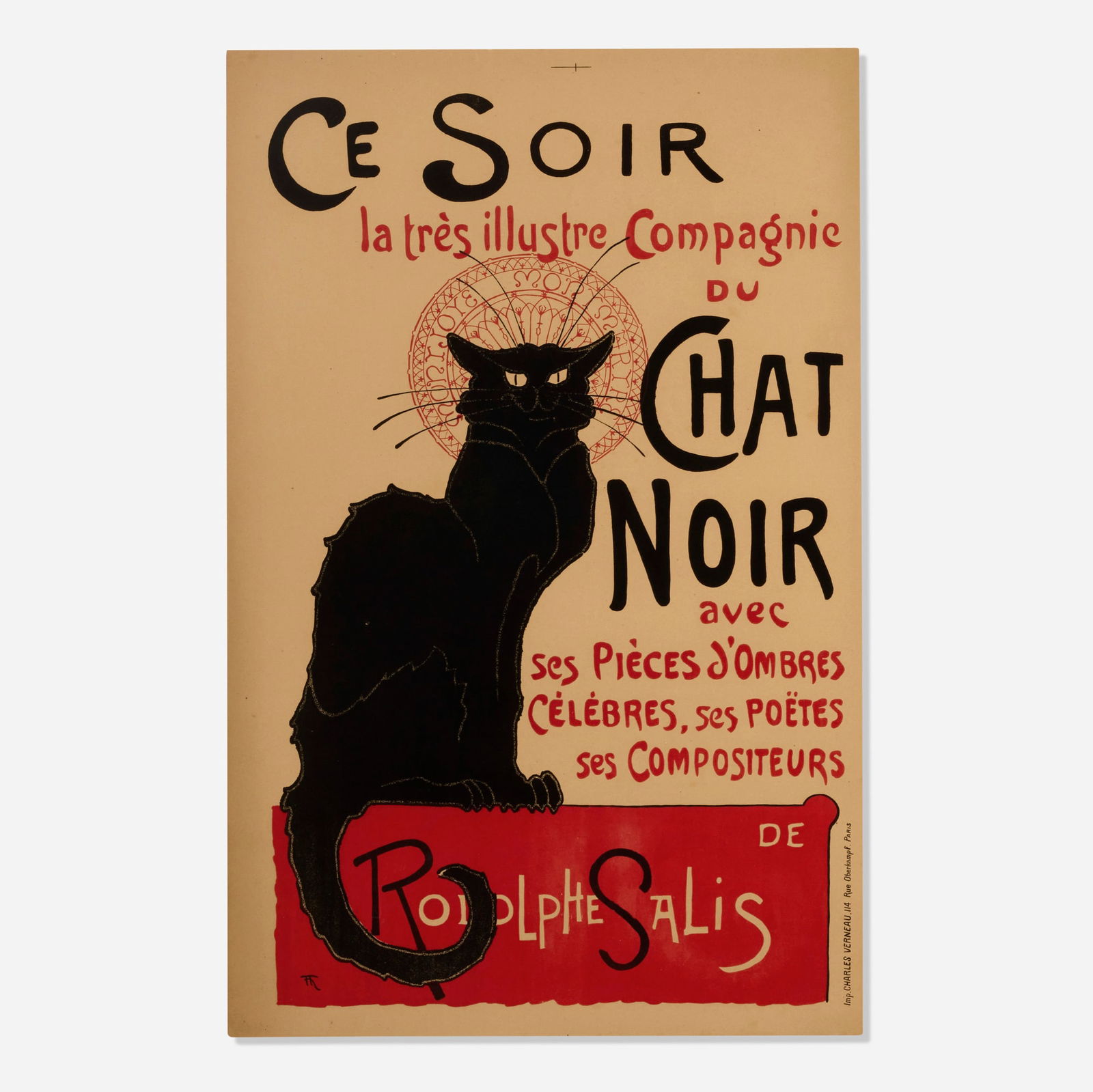 Theophile-Alexandre Steinlen, Chat Noir / Ce Soir vintage poster: Theophile-Alexandre Steinlen Chat Noir / Ce Soir vintage poster 1896 24.375 h x 15.75 w in (62 x 40 cm) This is one of the rarest versions of Steinlen's iconic Chat Noir design, with the "Ce