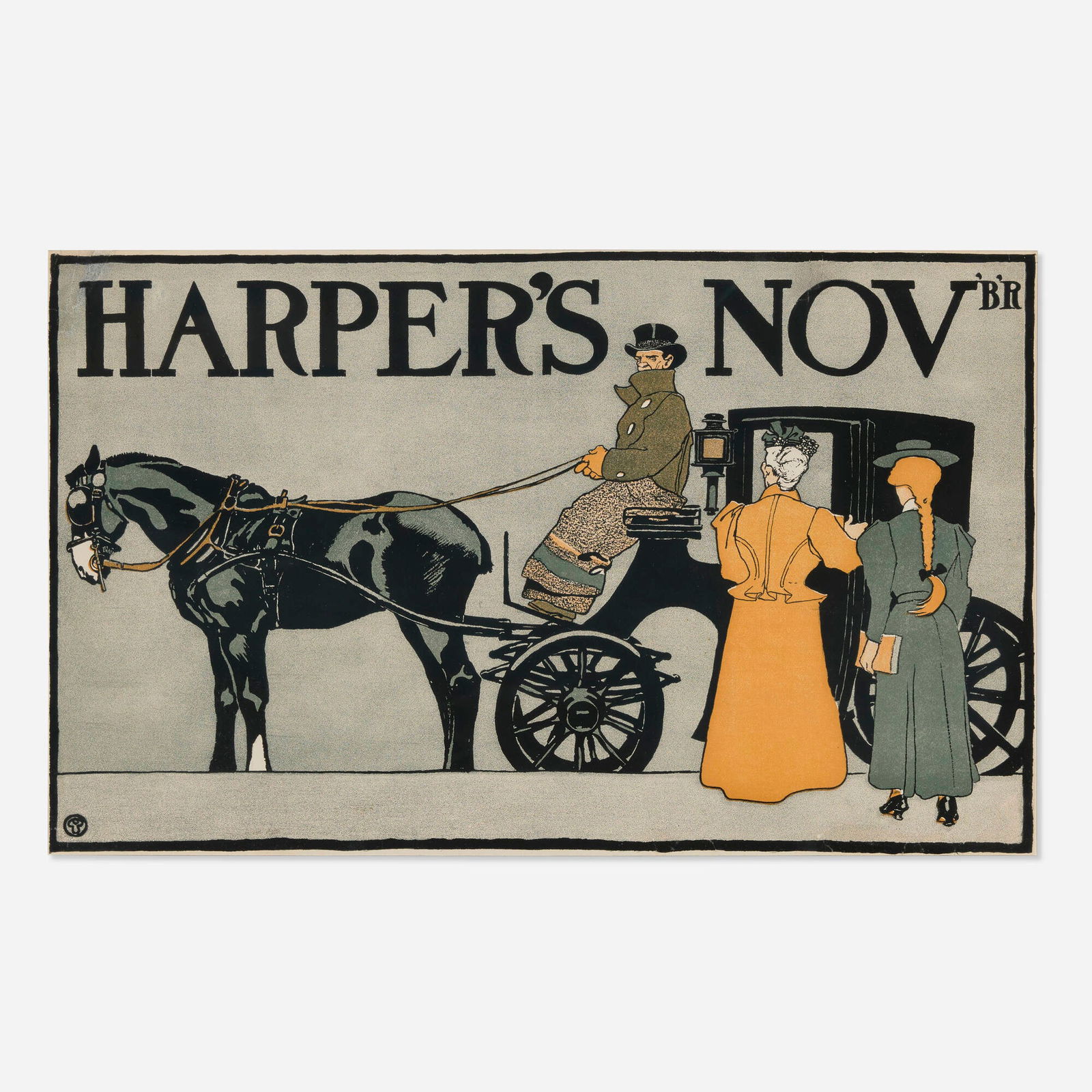 Edward Penfield, Harper's / November vintage poster: Edward Penfield Harper's / November vintage poster 1898 sight: 11 h x 18 w in (28 x 46 cm) Though most of the Harper's posters tend to place the spotlight on the goings-on of the upwardly mobile, Pe