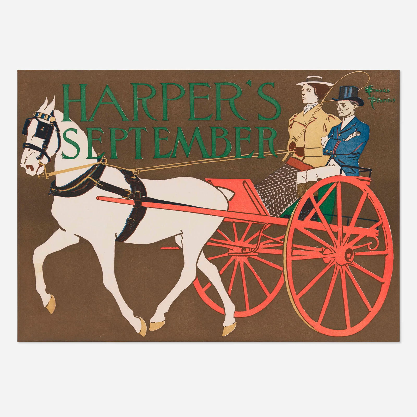 Edward Penfield, Harper's / September vintage poster: Edward Penfield Harper's / September vintage poster 1897 13.25 h x 18.5 w in (34 x 47 cm) This determined young lady has taken the reigns, and the groom pouts; if this design had a title, it would n