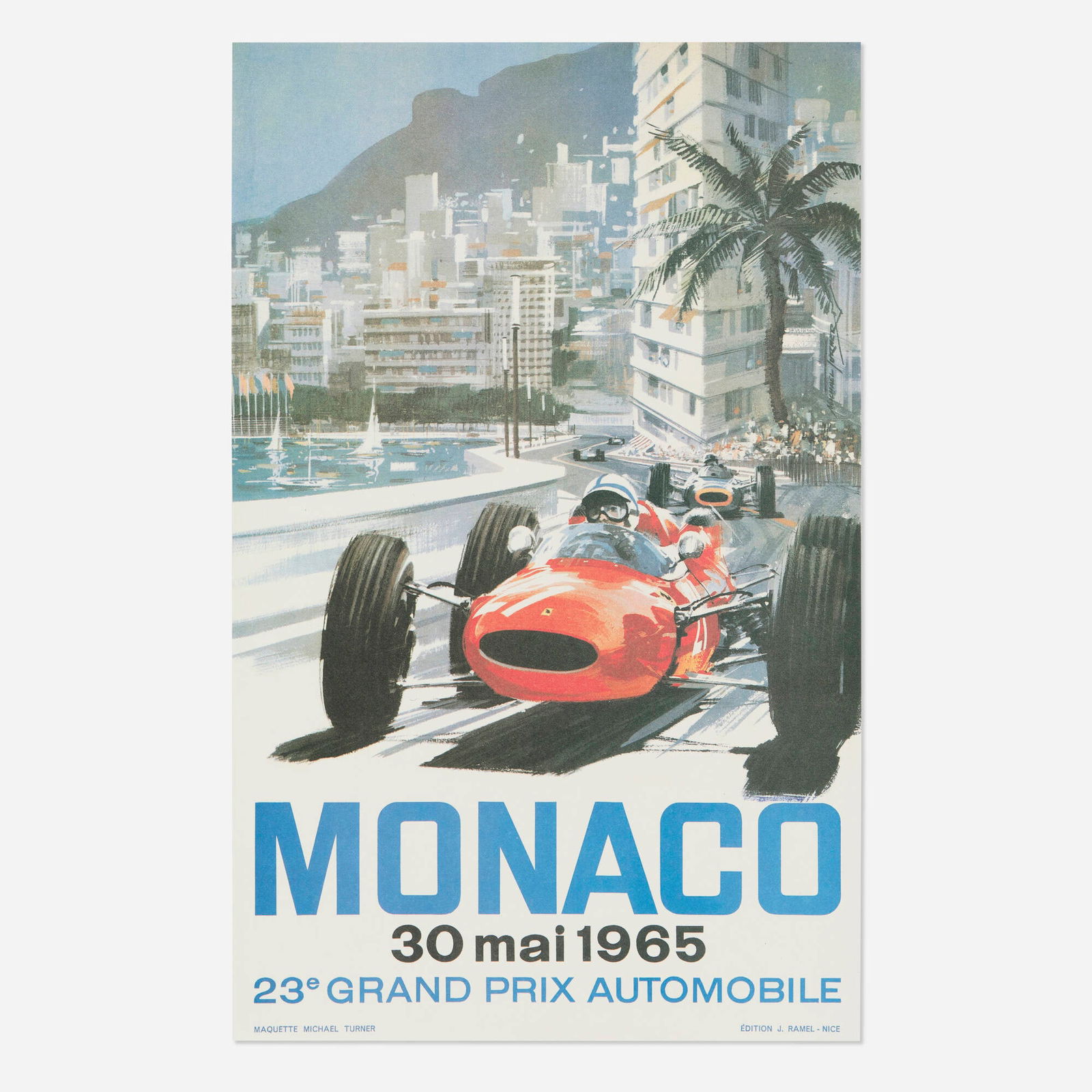 Michael Turner, Monaco / Grand Prix 1965 vintage poster: Michael Turner Monaco / Grand Prix 1965 vintage poster 1965offset lithograph in colors 24.5 h x 15.375 w in (62 x 39 cm) This is one of the first designs Turner created for the Monaco Grand Pr