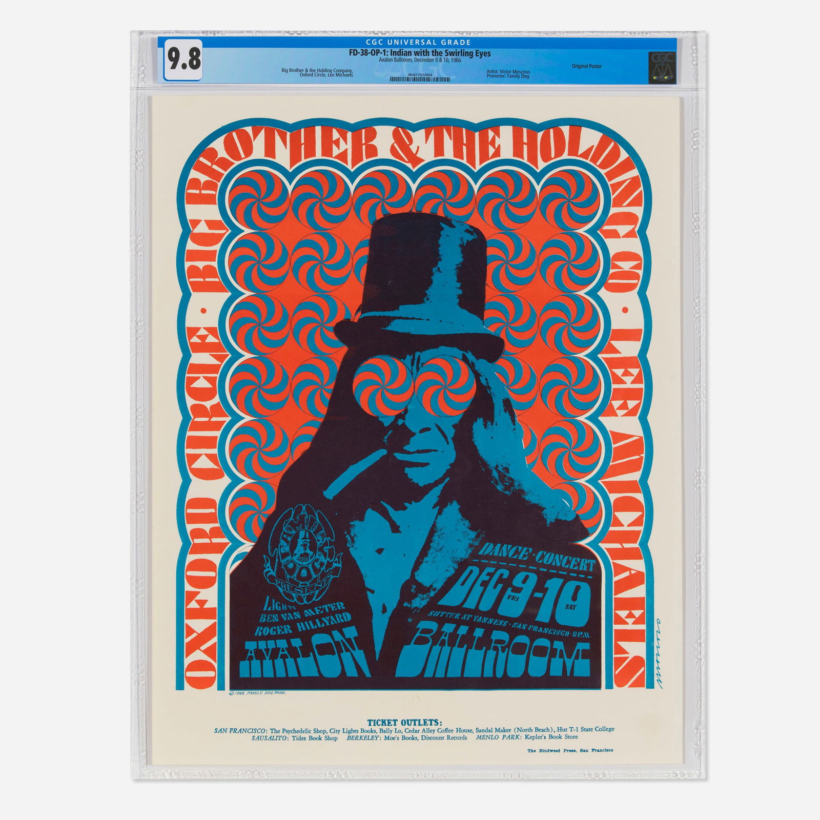 V.Moscoso, FD-38-OP-1 Big Brother & The Holding Company & Oxford Circle 1966 Avalon Ballroom CGC 9.8 (1 of 1)
