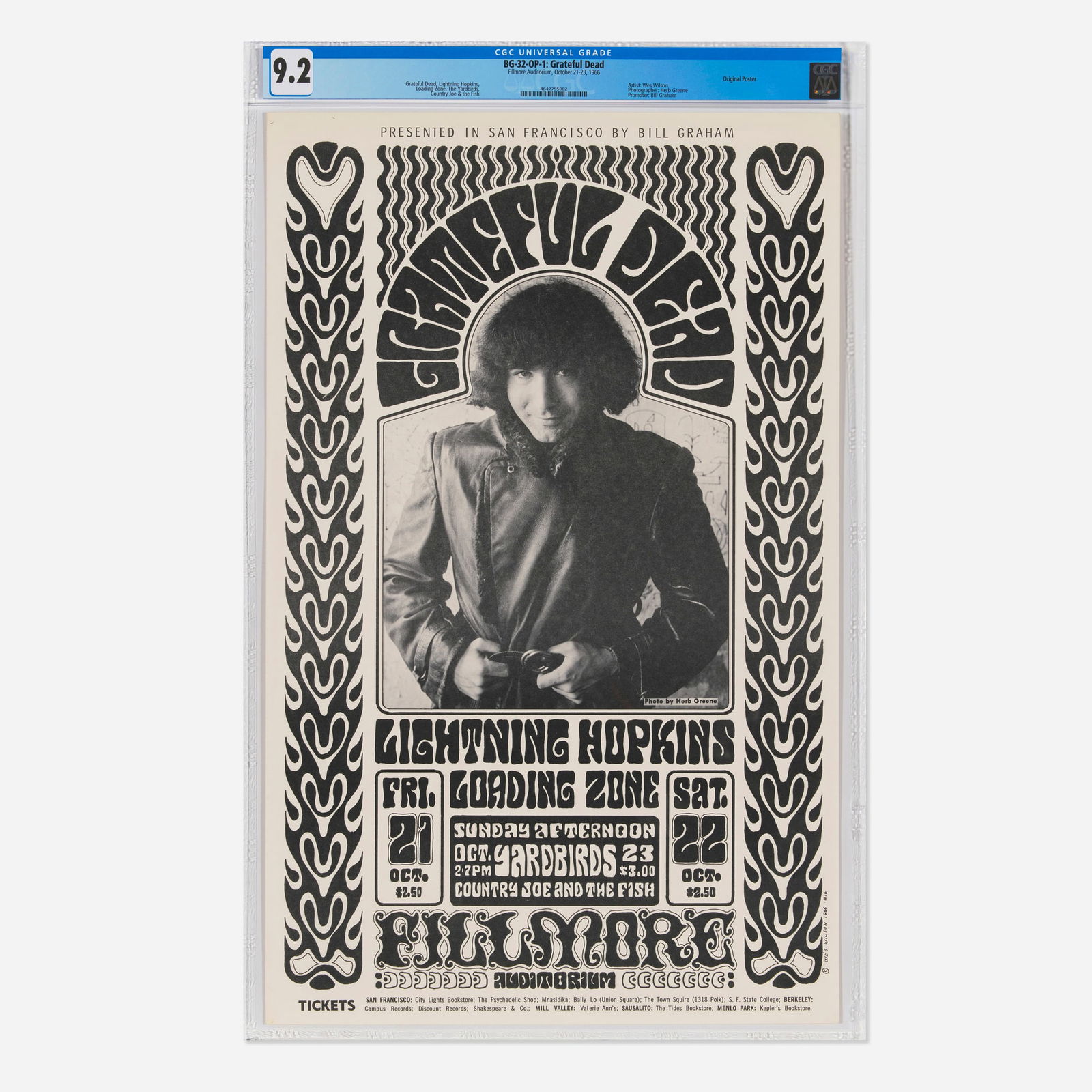 Wes Wilson, BG-32-OP-1 Grateful Dead 1966 Fillmore Auditorium CGC 9.2 (1 of 1)