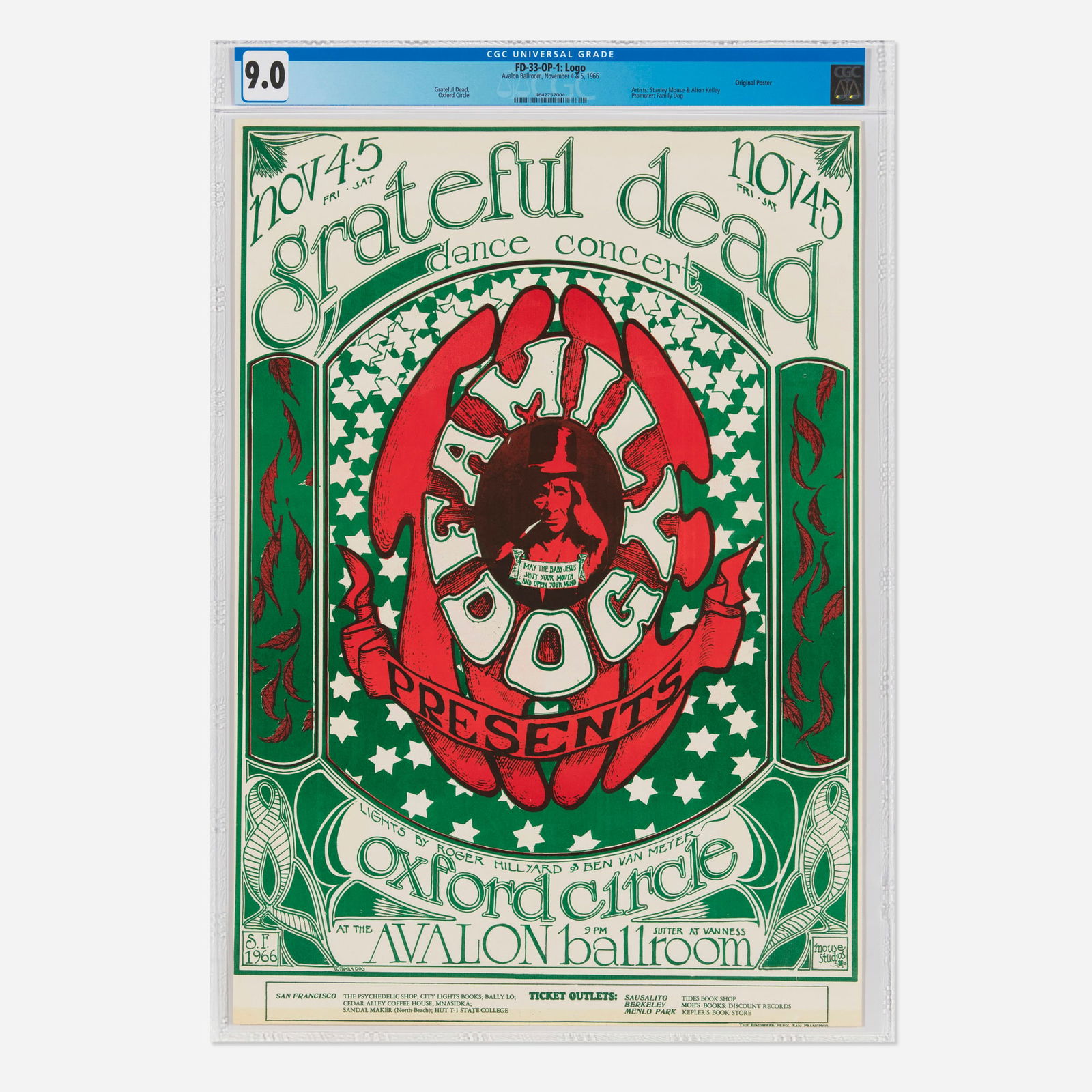 Mouse Studios, FD-33-OP-1 Grateful Dead & Oxford Circle 1966 Avalon Ballroom CGC 9.0 (1 of 1)