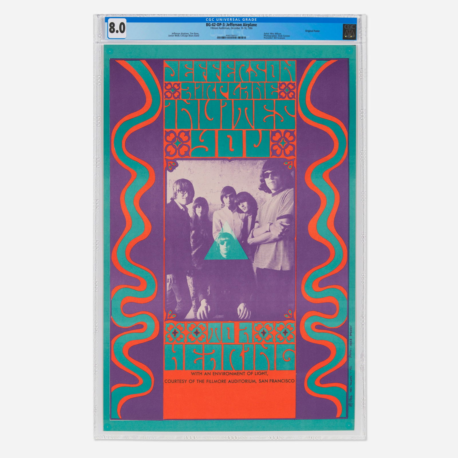Wes Wilson, BG-42-OP-3 Jefferson Airplane 1966 Fillmore Auditorium CGC 8.0 (1 of 1)
