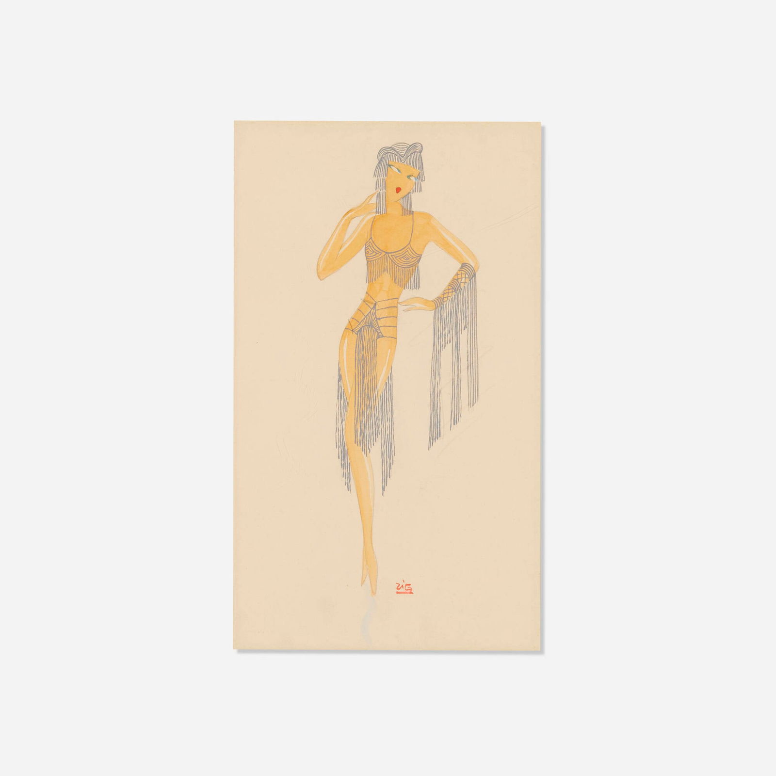Zig (Louis Gaudin), Costume Design : Maquette: Zig (Louis Gaudin) Costume Design : Maquette c. 1930ink and watercolor on paper sight: 12.5 h x 7.5 w in (32 x 19 cm) In this maquette for a daring costume design, Zig blends the elegance of E