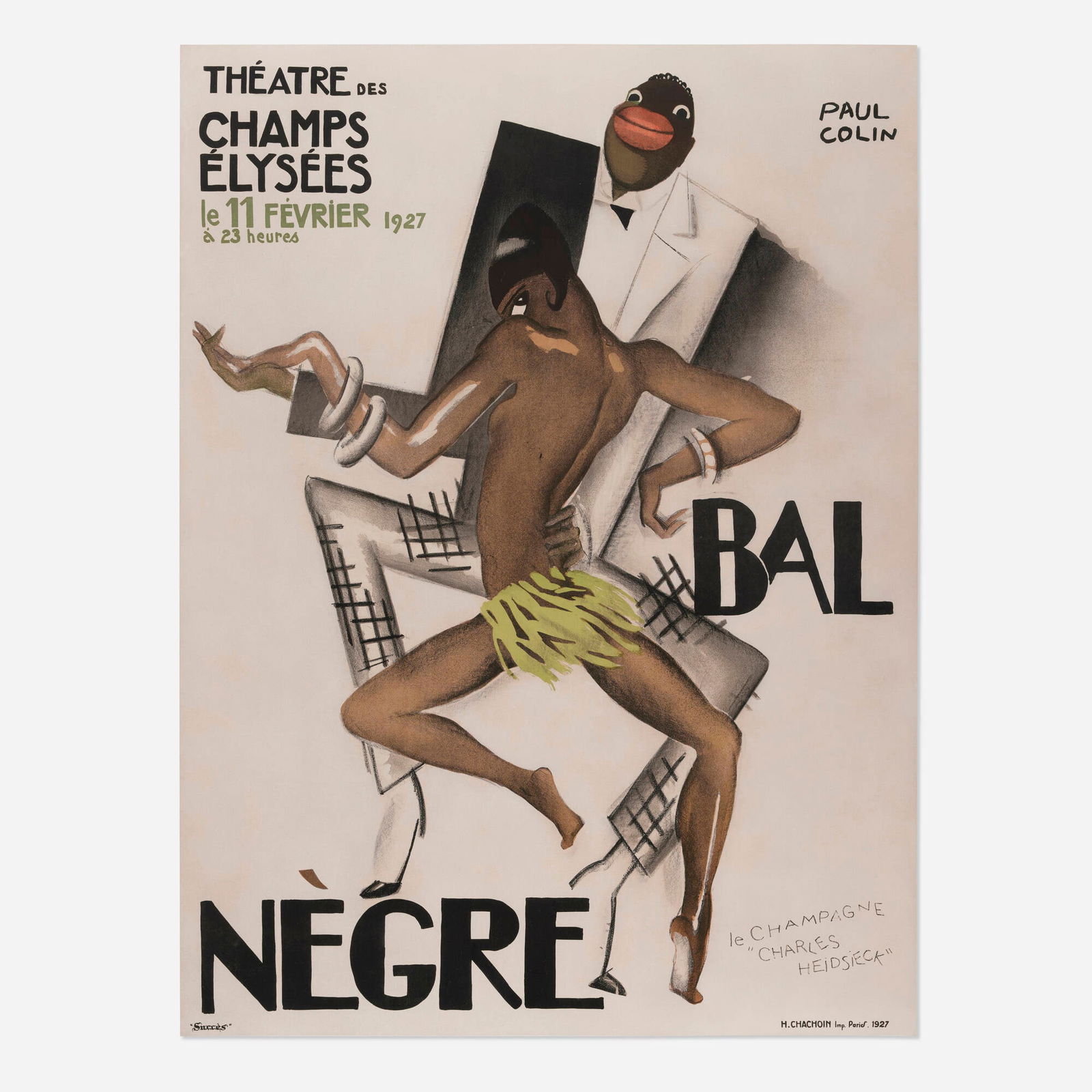 Paul Colin, Bal Negre vintage poster: Paul Colin Bal Negre vintage poster 1927 62.75 h x 46.75 w in (159 x 119 cm) "It had been more than a year since the Revue Negre started a 'black craze' in Paris. American Negro art, music and dress