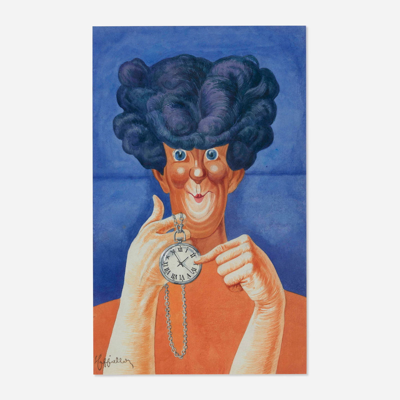 Leonetto Cappiello, Compteur / Jaeger : Maquette: Leonetto Cappiello Compteur / Jaeger : Maquette 1919gouache on paper 18.125 h x 11.5 w in (46 x 29 cm) Here, a cheerful woman-an unmistakable Cappiello archetype-delightedly points to her new