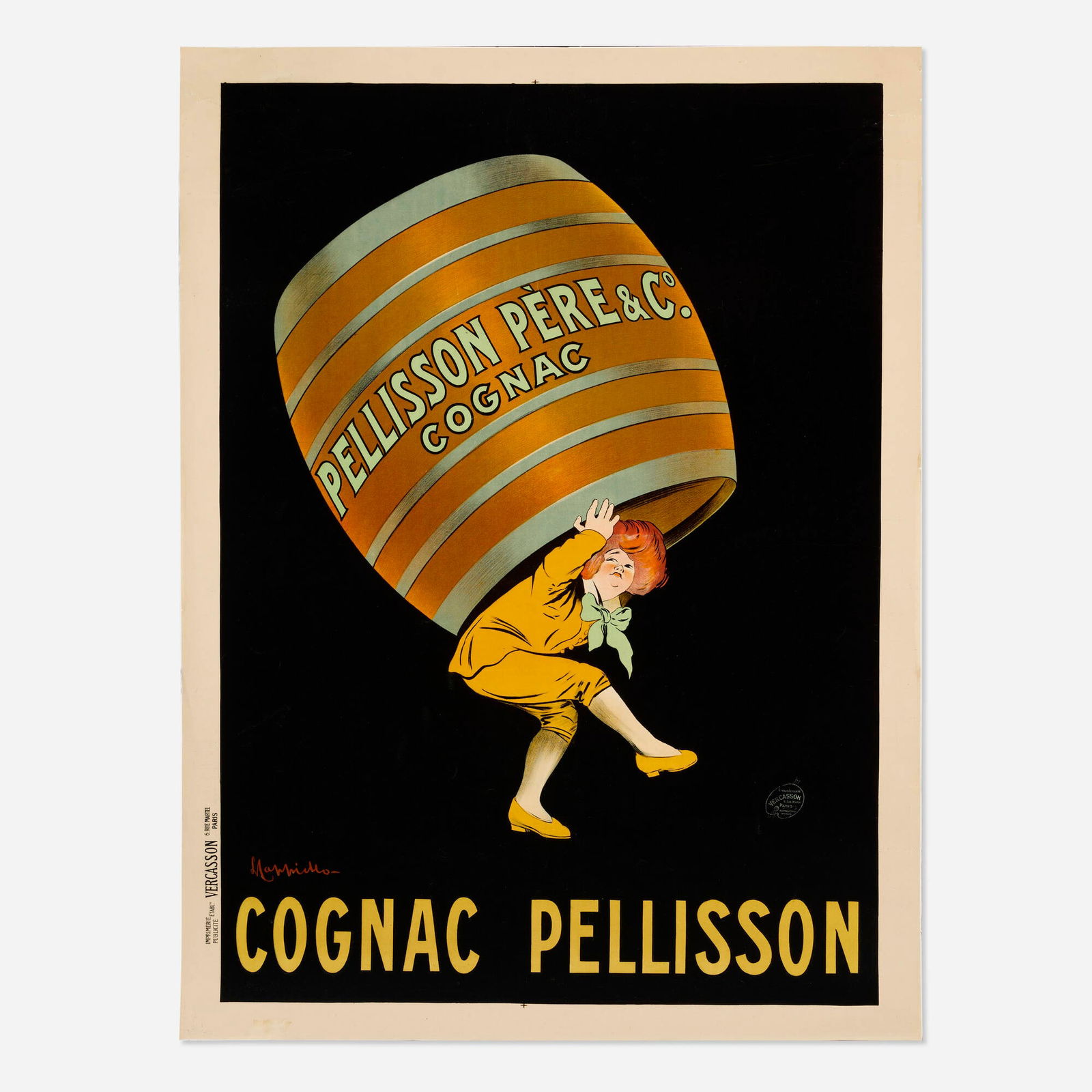 Leonetto Cappiello, Cognac Pellisson vintage poster: Leonetto Cappiello Cognac Pellisson vintage poster 1907 63 h x 47 w in (160 x 119 cm) "Cognac Pellisson is one of Cappiello's best and earliest in the overstatement department - shocking and surpris