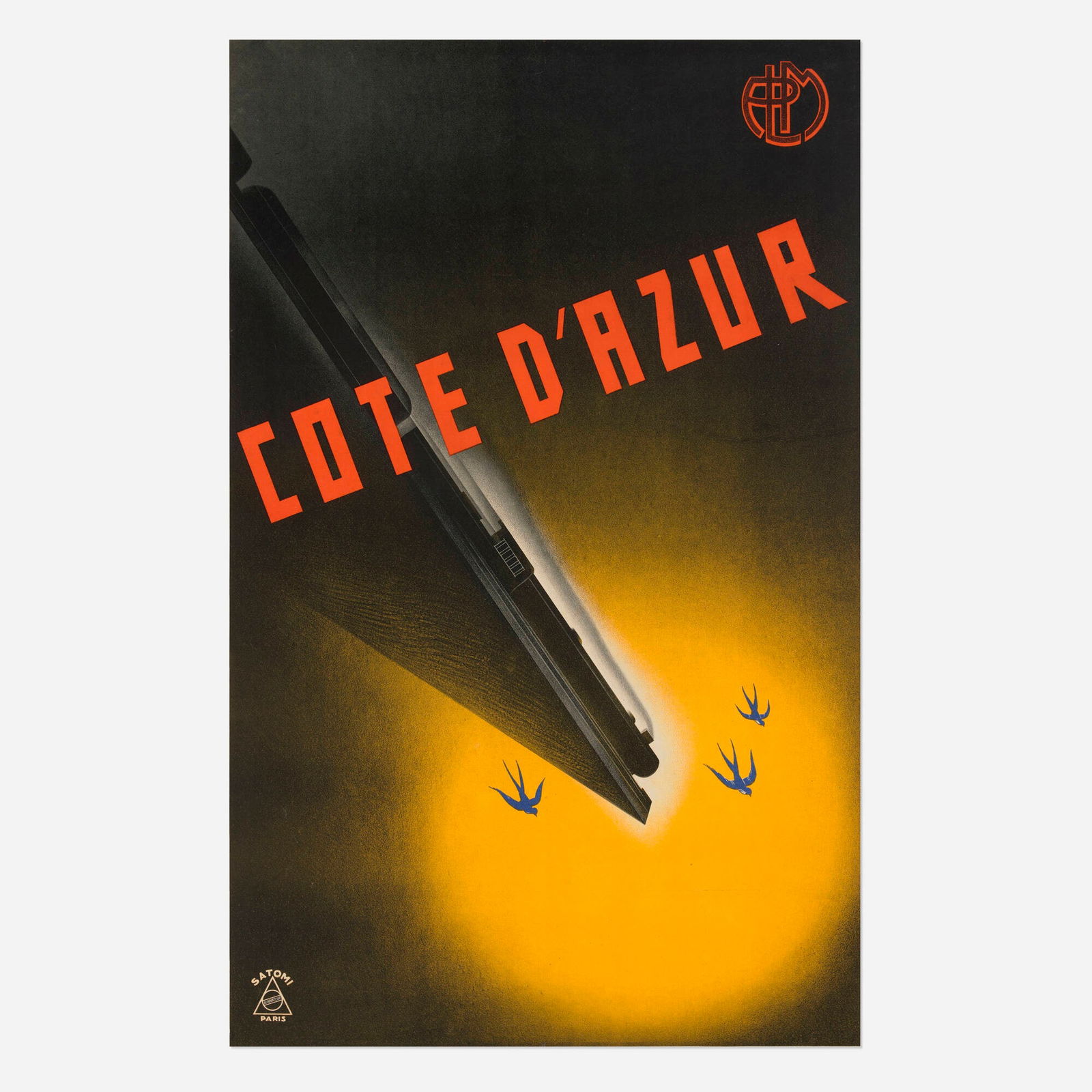 Munetsugu Satomi, Cote d'Azur vintage poster: Munetsugu Satomi Cote d'Azur vintage poster 1934 38.625 h x 24.375 w in (98 x 62 cm) Satomi arrived from his native Osaka to study art in Paris at an early age-in fact, he entered the Ecole des Beau