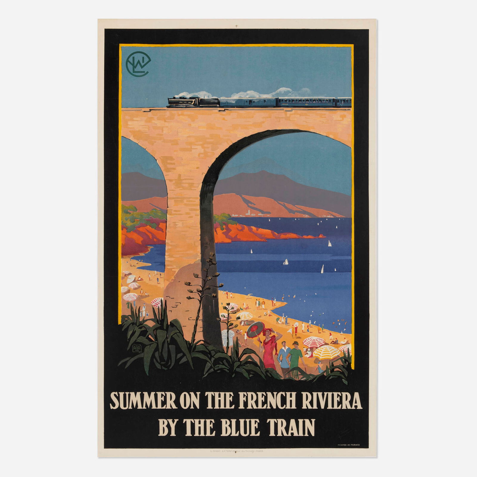 Alo (Charles Hallo), Summer on the French Riviera vintage poster: Alo (Charles Hallo) Summer on the French Riviera vintage poster 39.5 h x 25.25 w in (100 x 64 cm) The deep blue of the sea contrasted with the azure of the sky and the red of the hills makes a strong