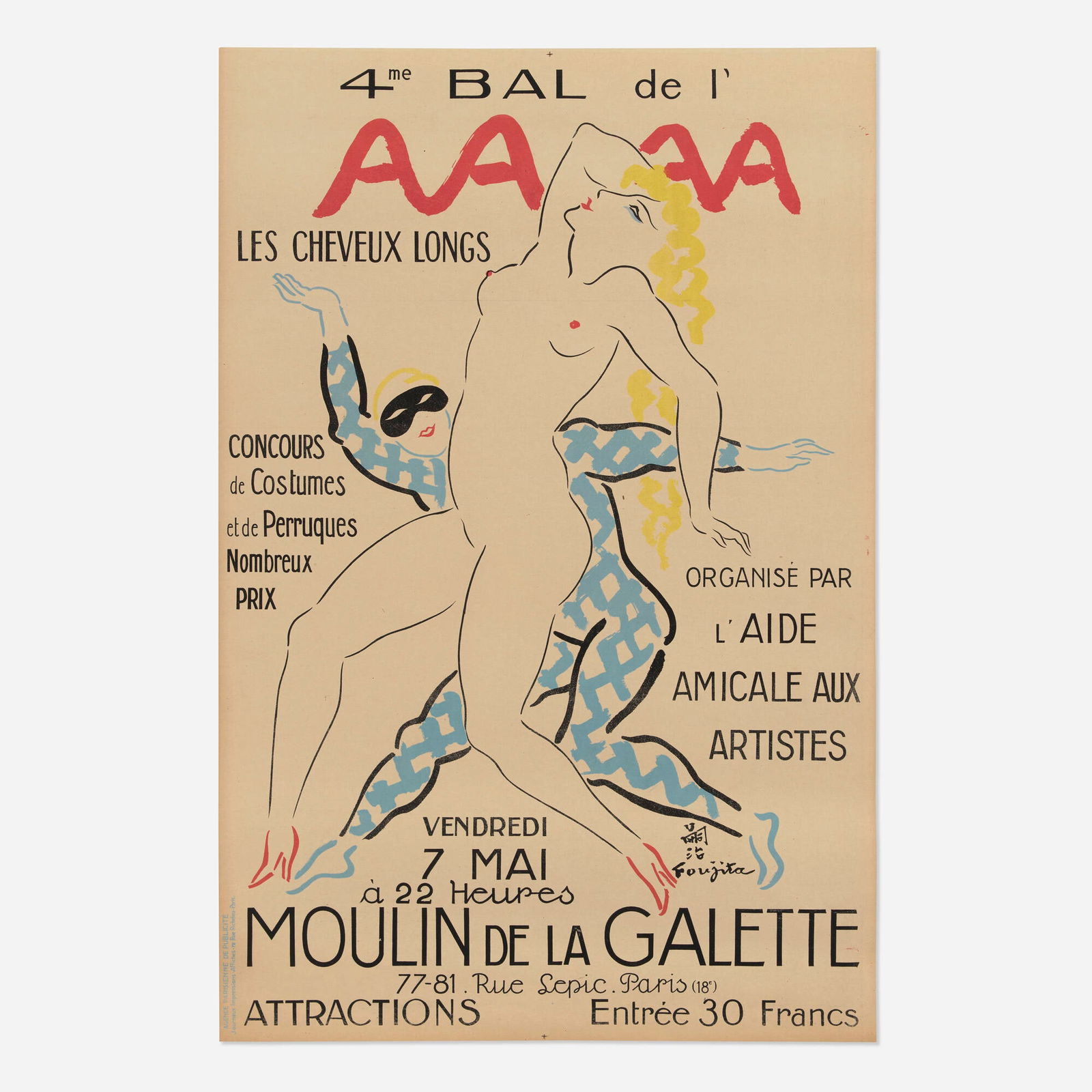 Leonard Tsuguharu Foujita, 4me Bal de l'AAAA vintage poster (1 of 2)