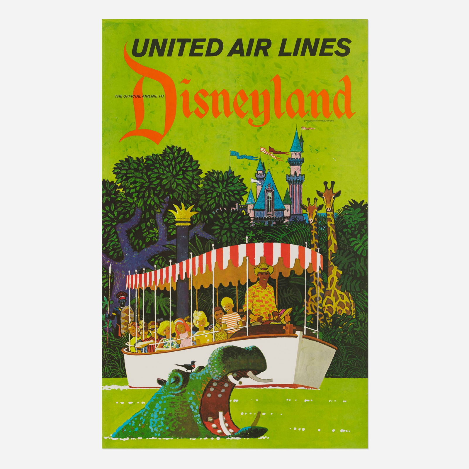 Stan Galli, United Air Lines / Disneyland vintage poster: Stan Galli United Air Lines / Disneyland vintage poster c. 1955offset lithograph in colors 40.125 h x 24.75 w in (102 x 63 cm) Created for United Air Lines around Disneyland's 1955 opening, th