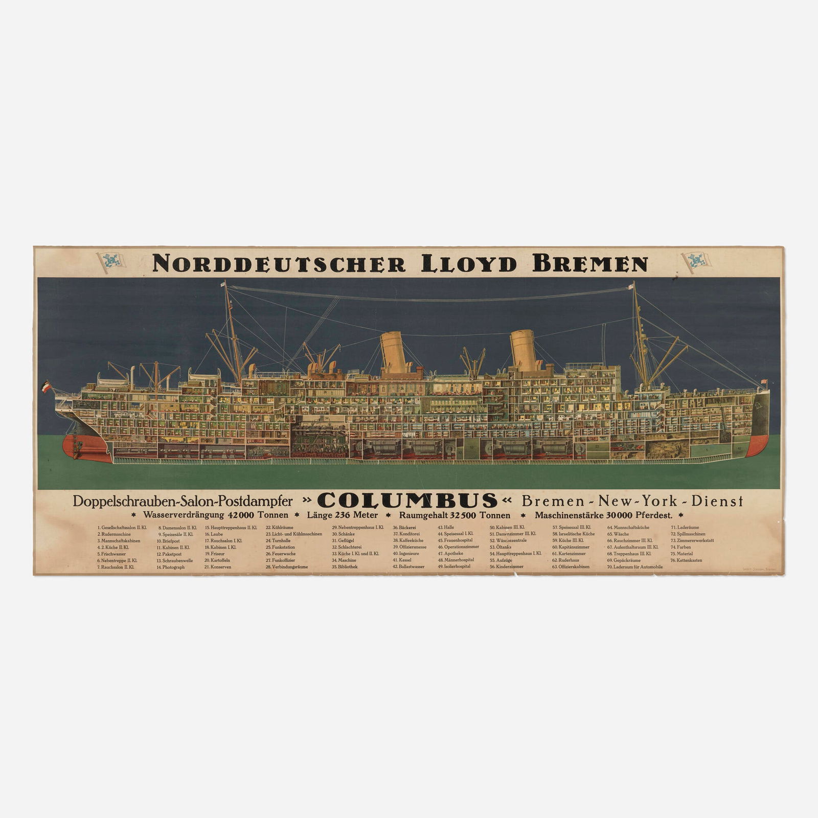 Norddeutscher Lloyd Bremen / Columbus / Bremen-New York-Dienst vintage poster (1 of 2)