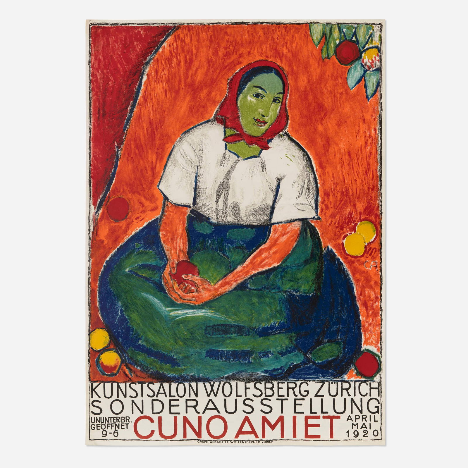 Cuno Amiet, Sonderausstellung Cuno Amiet / Kunstsalon Wolfsberg vintage poster: Cuno Amiet Sonderausstellung Cuno Amiet / Kunstsalon Wolfsberg vintage poster 1920 50.125 h x 35.5 w in (127 x 90 cm) To promote his special exhibition at the Wolfsberg Art Salon in Zurich, Swiss ar