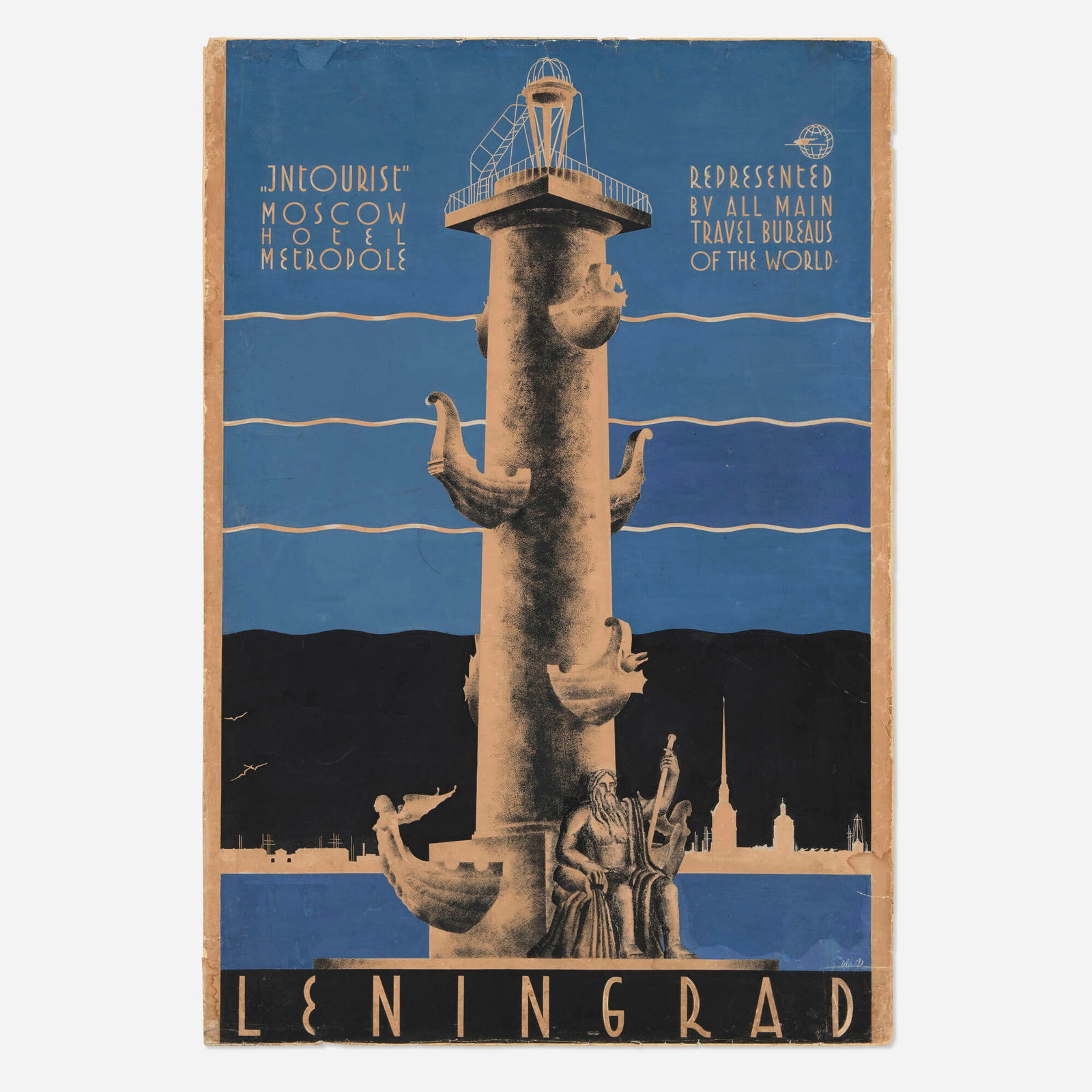 Iraida Ivanova Fomina, Leningrad : Maquette for Intourist: Iraida Ivanova Fomina Leningrad : Maquette for Intourist c. 1930gouache on paper 39.875 h x 27.375 w in (101 x 70 cm) Executed in a restrained blue-black-beige palette with clear, bold Art Dec