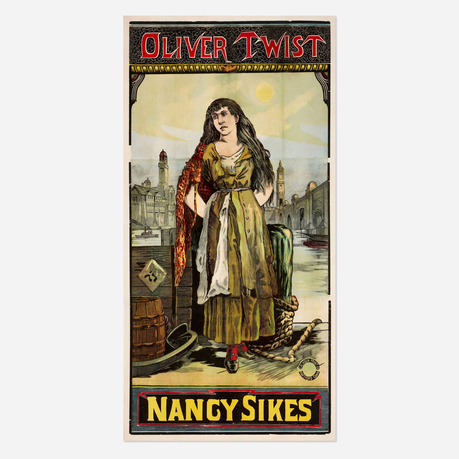 Oliver Twist / Nancy Sikes vintage poster: Oliver Twist / Nancy Sikes vintage poster c. 1892 82.75 h x 42 w in (210 x 107 cm) Admire the superb craftsmanship of this woodblock-engraved, three-sheet billboard for a theatrical adaptation of Dick