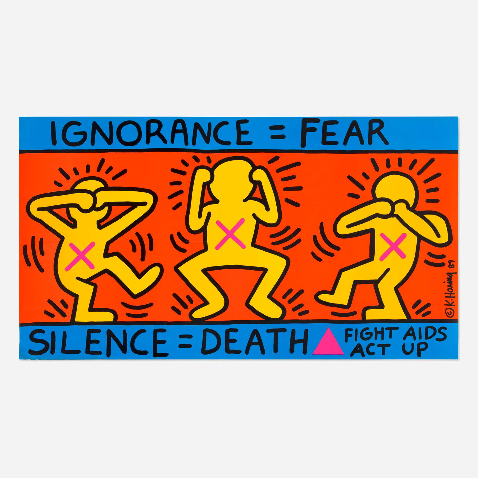 Keith Haring, Act Up / Ignorance = Fear vintage poster: Keith Haring Act Up / Ignorance = Fear vintage poster 1989offset lithograph in colors 24.25 h x 43 w in (62 x 109 cm) Keith Haring spent the '80s among the New York art world's elite, fully in