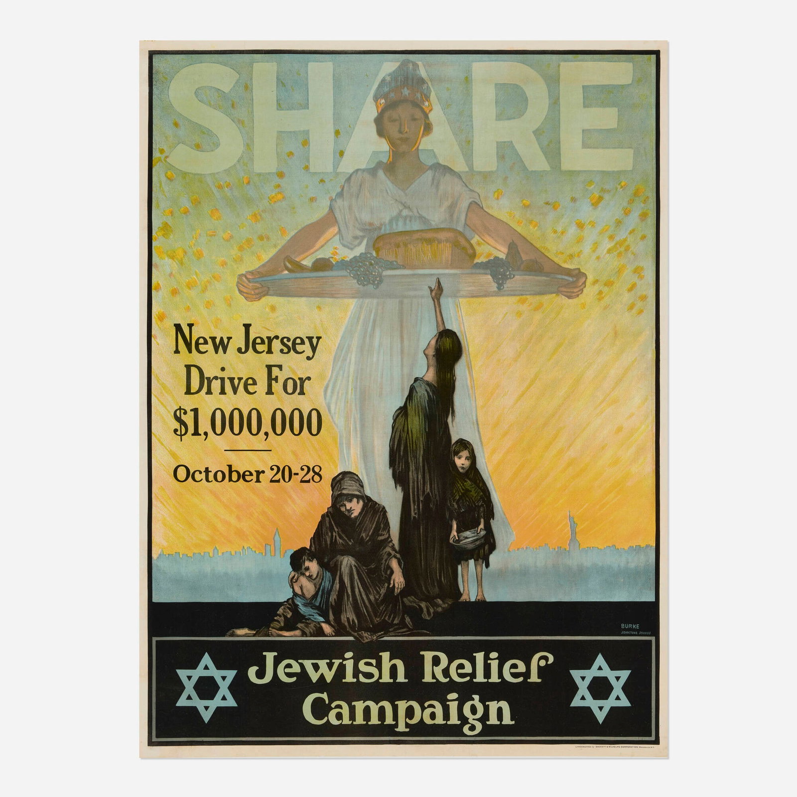 Alfred F. Burke, Jewish Relief Campaign / Share / World War I vintage poster (1 of 2)
