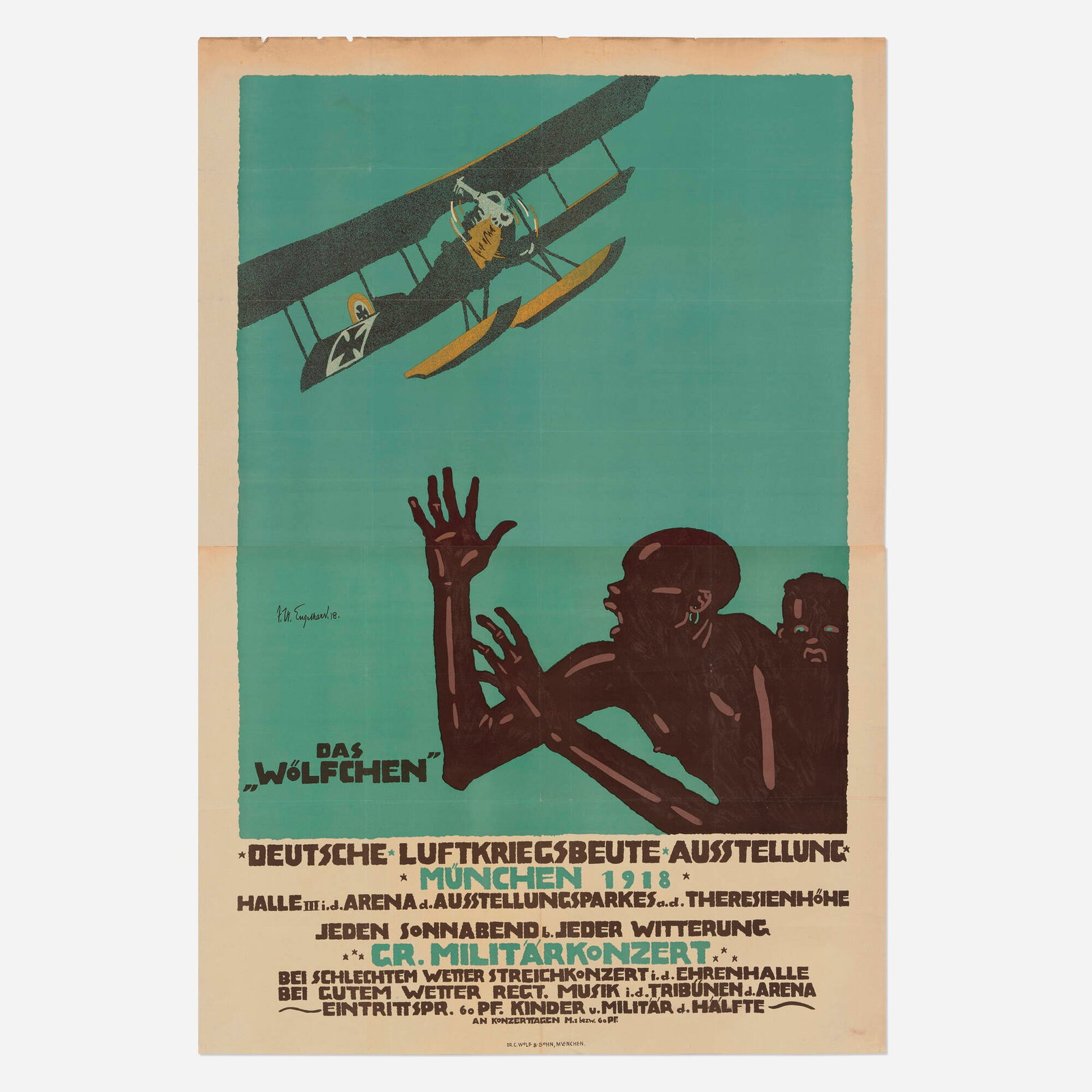 Julius Ussy Engelhard, Das Wolfchen / Deutsche Luftkriegsbeute Ausstellung, Munchen vintage poster (1 of 3)