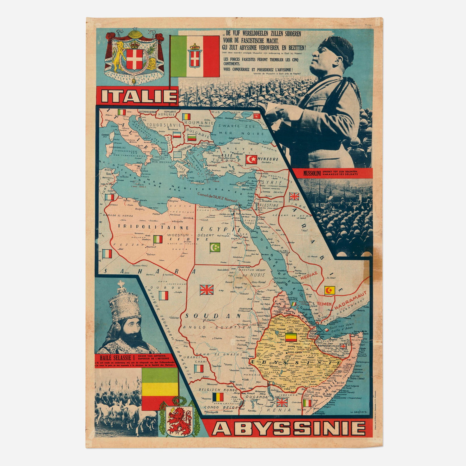 Willem Seghers, Mussolini / Haile Selassie / Italie / Abyssinie vintage poster (1 of 2)