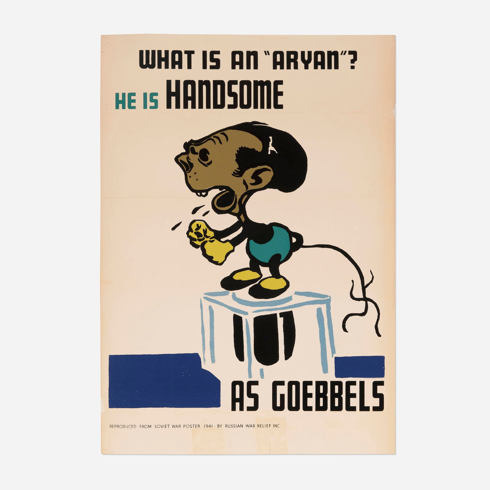 After Boris Yefimov, TASS / What is an Aryan? He is Handsome as Goebbels vintage poster (1 of 3)