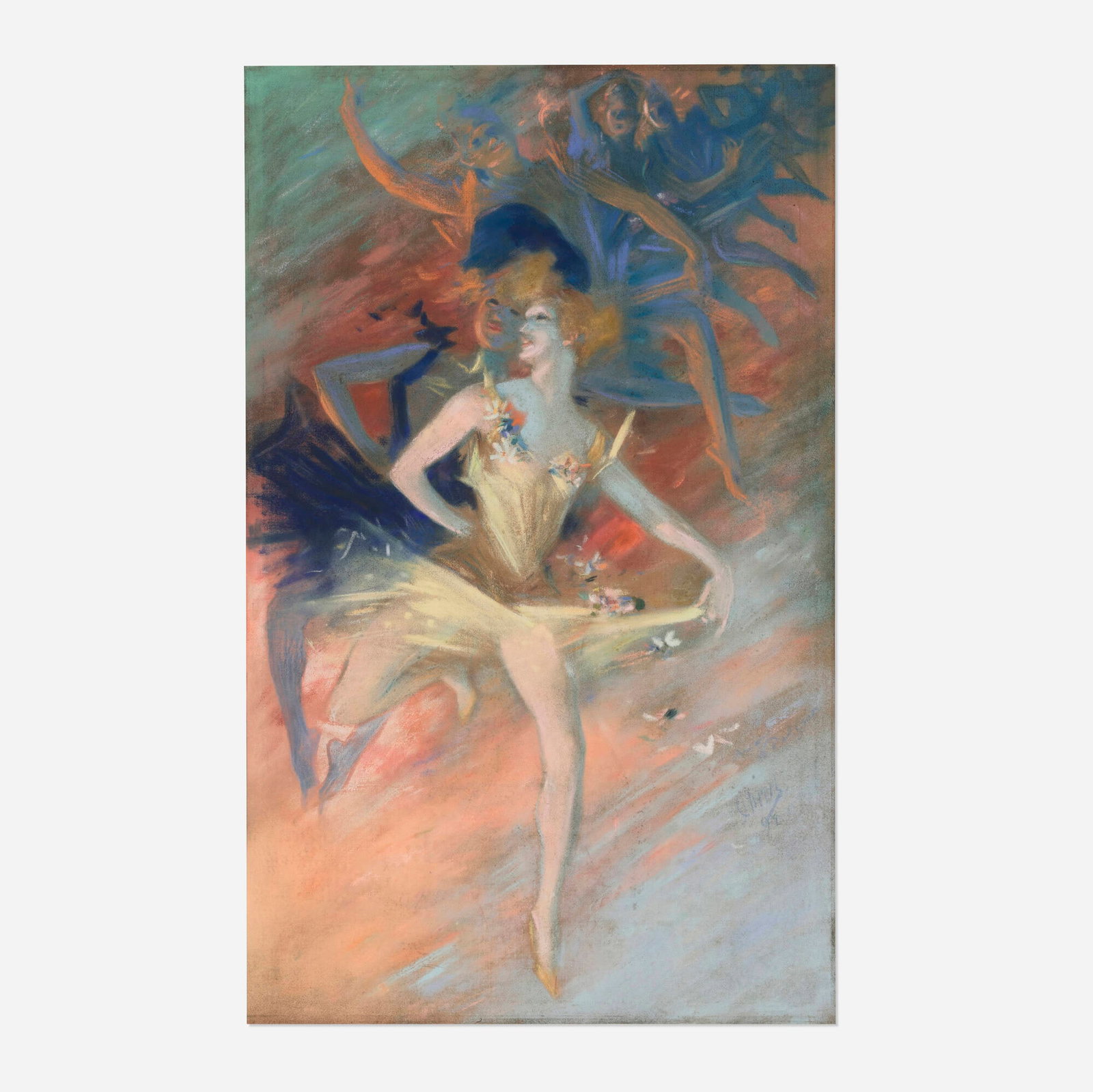 Jules Cheret, La Danse (from the Les Arts series) : Pastel: Jules Cheret La Danse (from the Les Arts series) : Pastel 1892 pastel on paper sight: 31.125 h x 19 w in (79 x 48 cm) This is the original signed pastel drawing of Cheret's personification of <