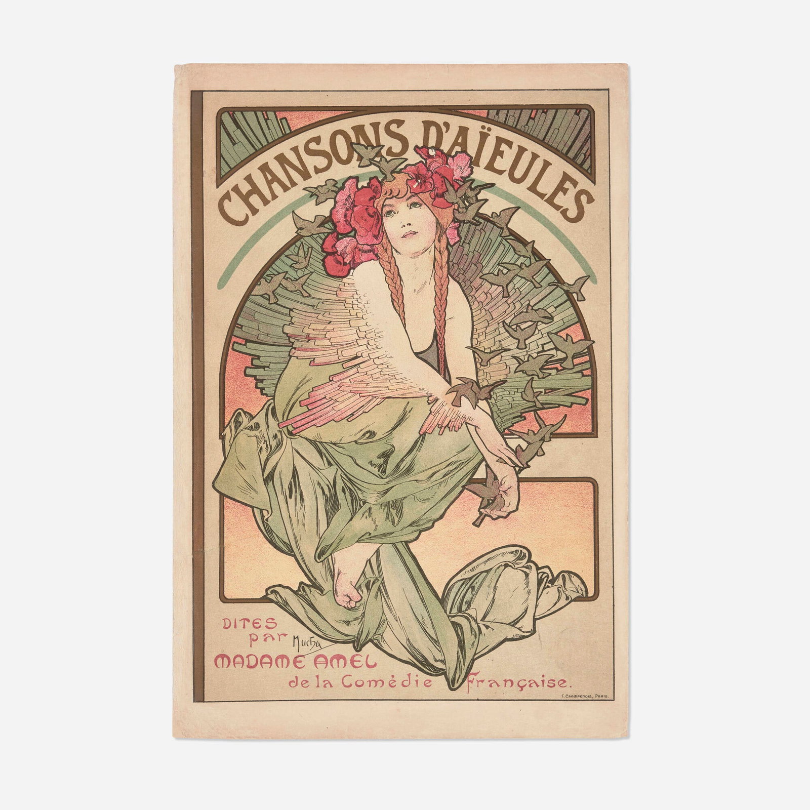 Alphonse Mucha, Chansons d'Aieules vintage decorative panel (1 of 2)