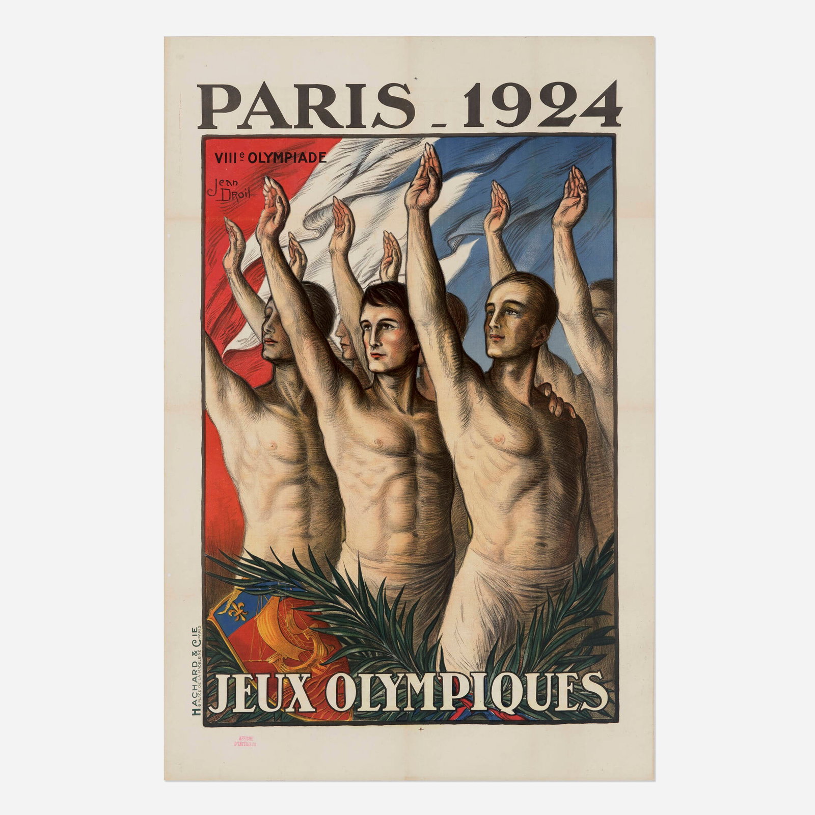 Jean Droit, Paris-1924 / Jeux Olympiques vintage poster: Jean Droit Paris-1924 / Jeux Olympiques vintage poster 1924 47.375 h x 31.625 w in (120 x 80 cm) This is the banner under which Harold Abrahams and Eric Liddell won the 400m and 100m events, immorta