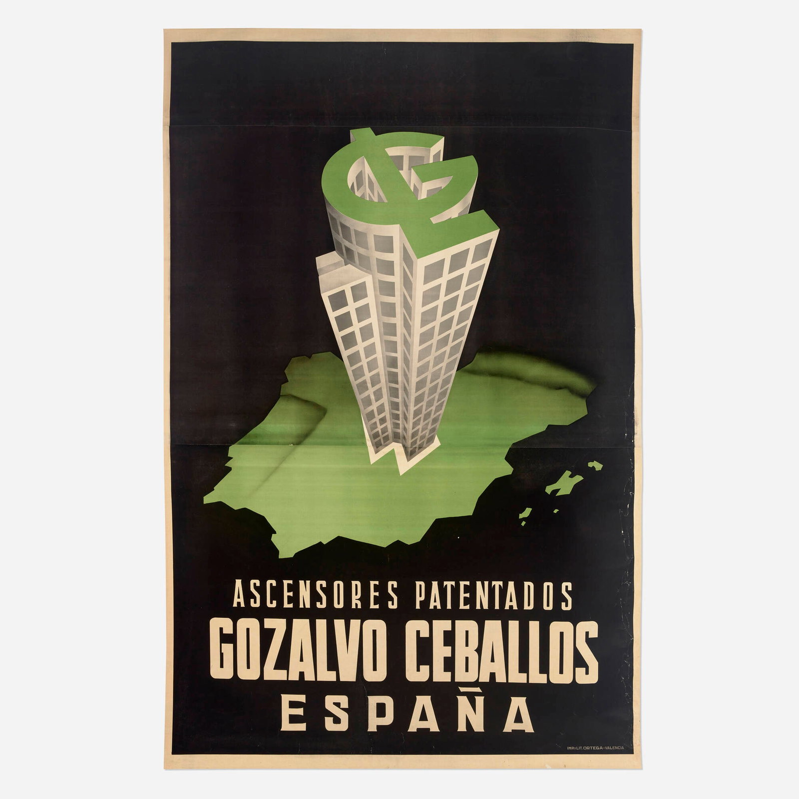 Derhy, Gozalvo Ceballos vintage poster: Derhy Gozalvo Ceballos vintage poster c. 1945 97 h x 63 w in (246 x 160 cm) This Art Deco-style poster by an anonymous artist places a soaring tower at its center, an apt visual metaphor for Gozalvo
