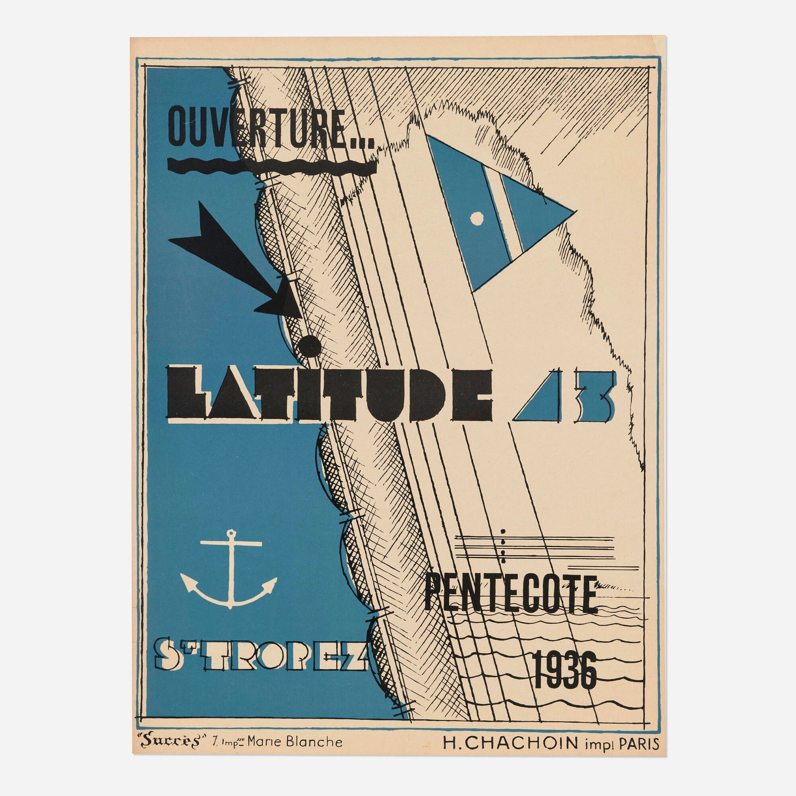 Georges-Henri Pingusson, Ouverture / Latitude 43, St. Tropez vintage poster: Georges-Henri Pingusson Ouverture / Latitude 43, St. Tropez vintage poster 1936 28.125 h x 21 w in (71 x 53 cm) Georges-Henri Pingusson, avant-garde architect and designer from France, was the talen