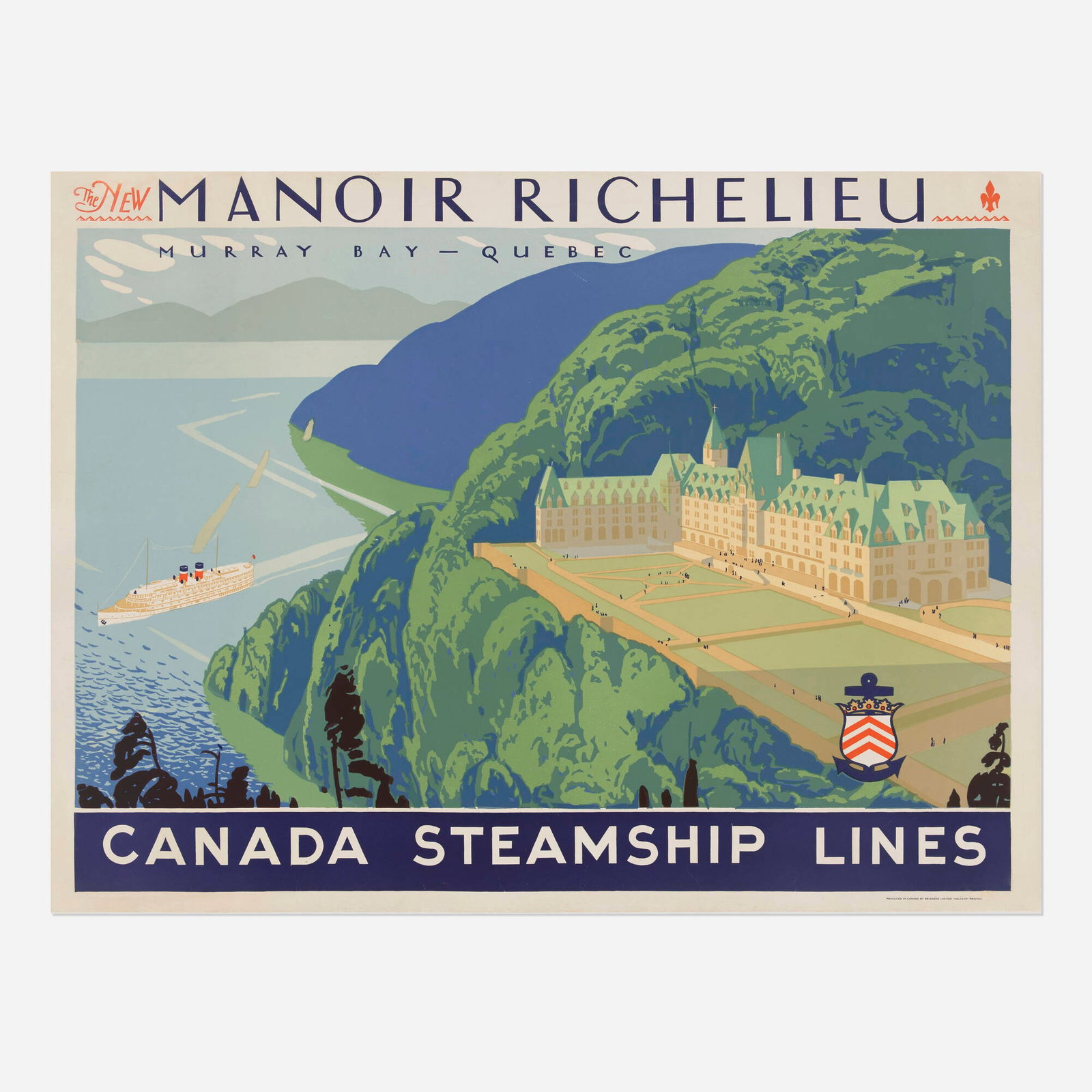 Canada Steamship Lines / Manoir Richelieu vintage poster: Canada Steamship Lines / Manoir Richelieu vintage poster c. 1920 screenprint in colors 28.375 h x 37.875 w in (72 x 96 cm) Although it was "new" when this poster was created, the Fairmont Le Manoir Ri
