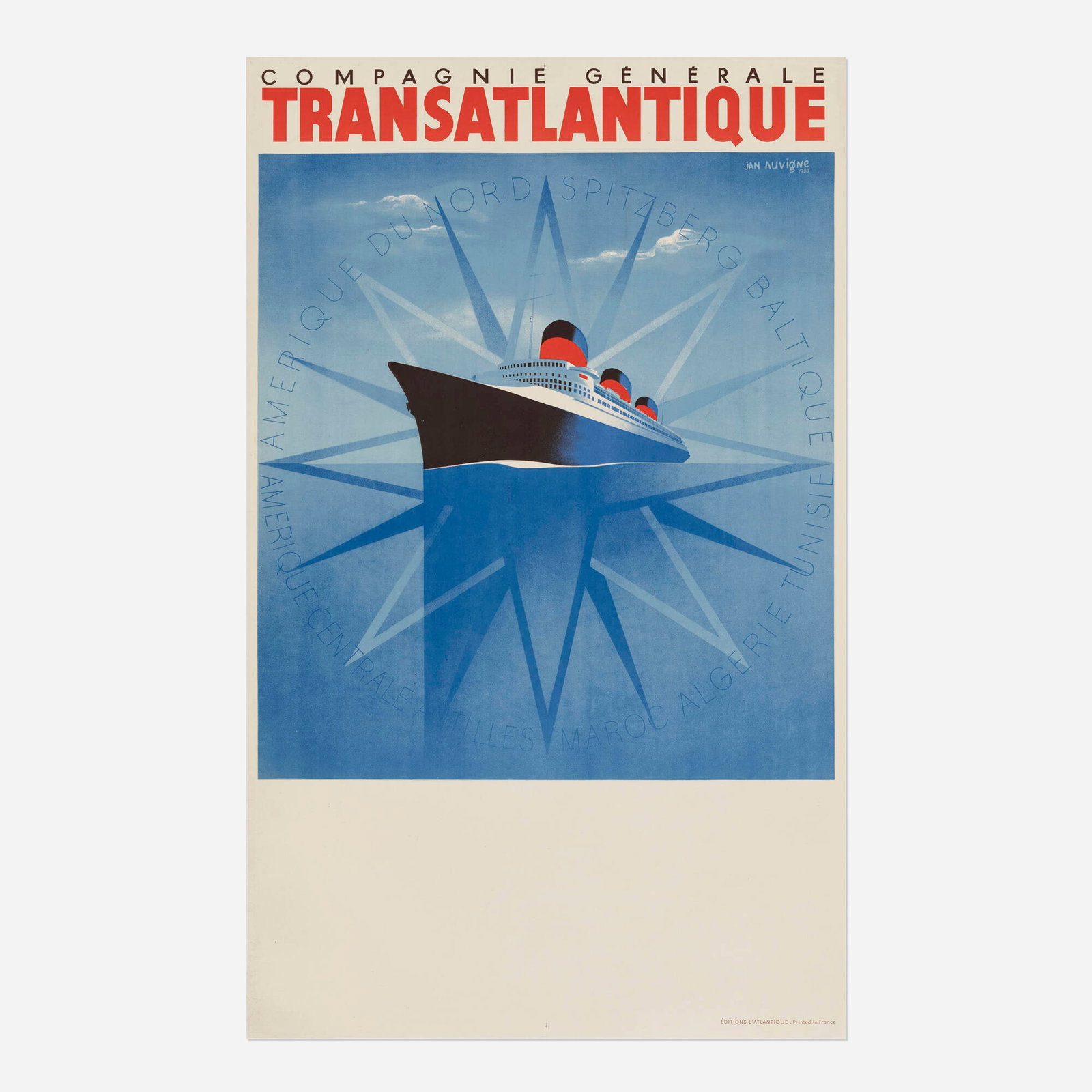 Jean Auvigne, Compagnie Generale Transatlantique / Normandie vintage poster (1 of 2)