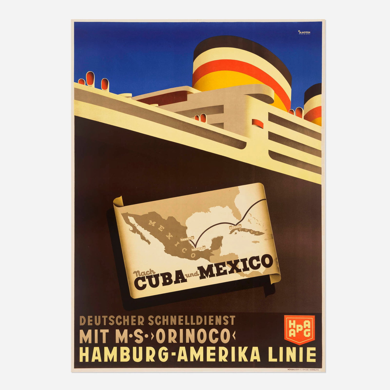 Ottomar Anton, Hamburg-Amerika Linie / Deutscher Schnelldienst / Cuba und Mexico vintage poster (1 of 2)