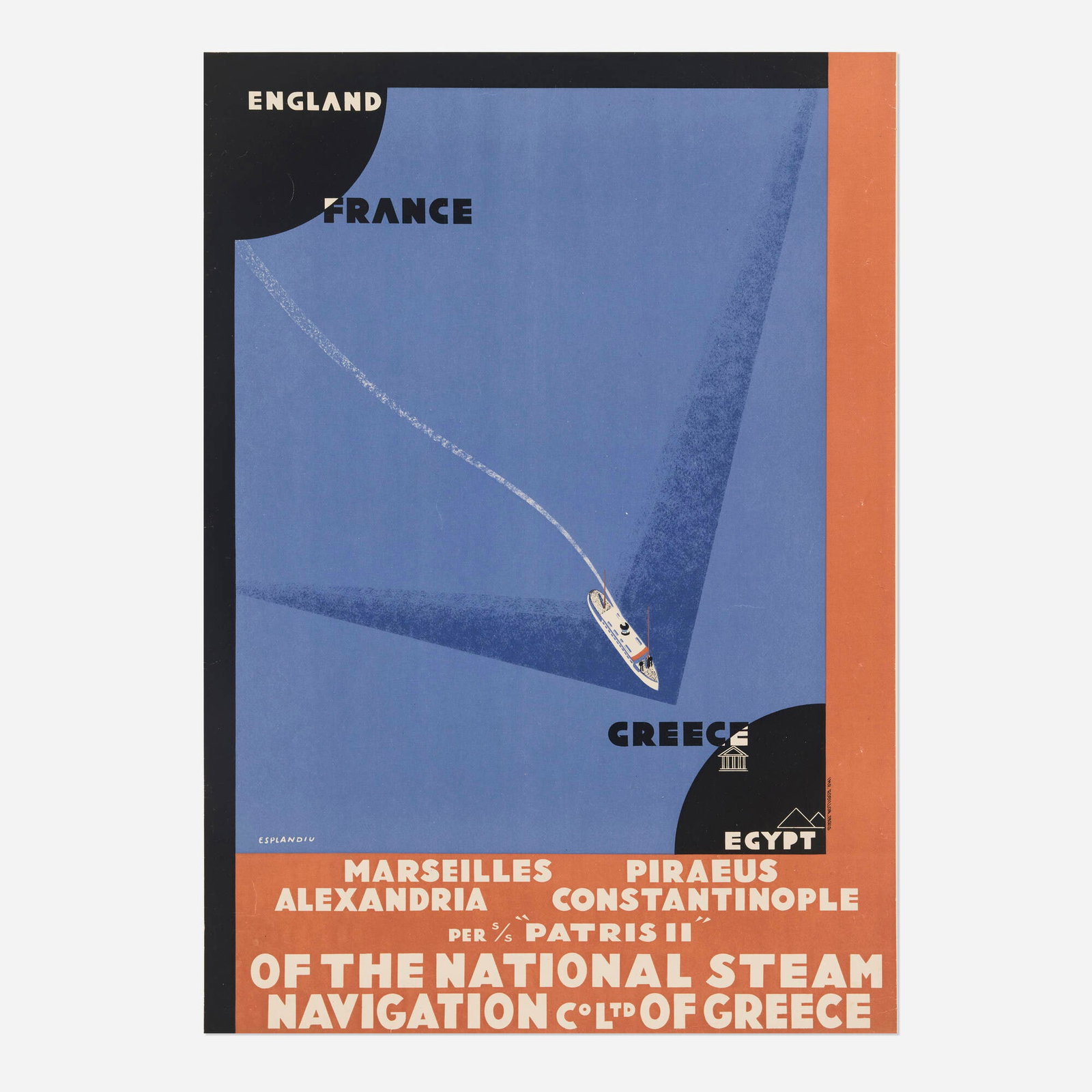 Juan Esplandiu, S.S. "Patris II" / National Steam Navigation Co. Ltd. of Greece vintage poster (1 of 2)