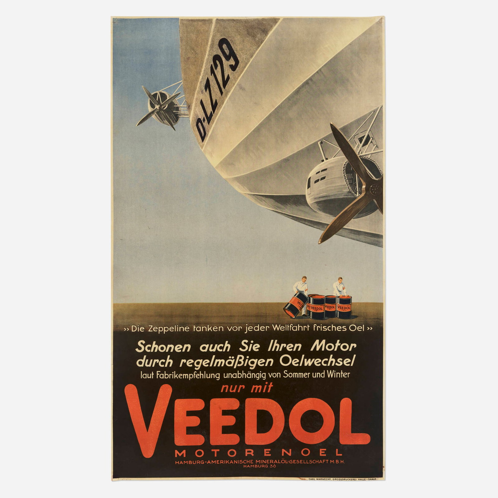 Veedol vintage poster: Veedol vintage poster c 1930 half-tone print in colors 49.5 h x 29.75 w in (126 x 76 cm) No less essential than the zeppelin itself was the oil that kept its engines running. Veedol, founded in the Un