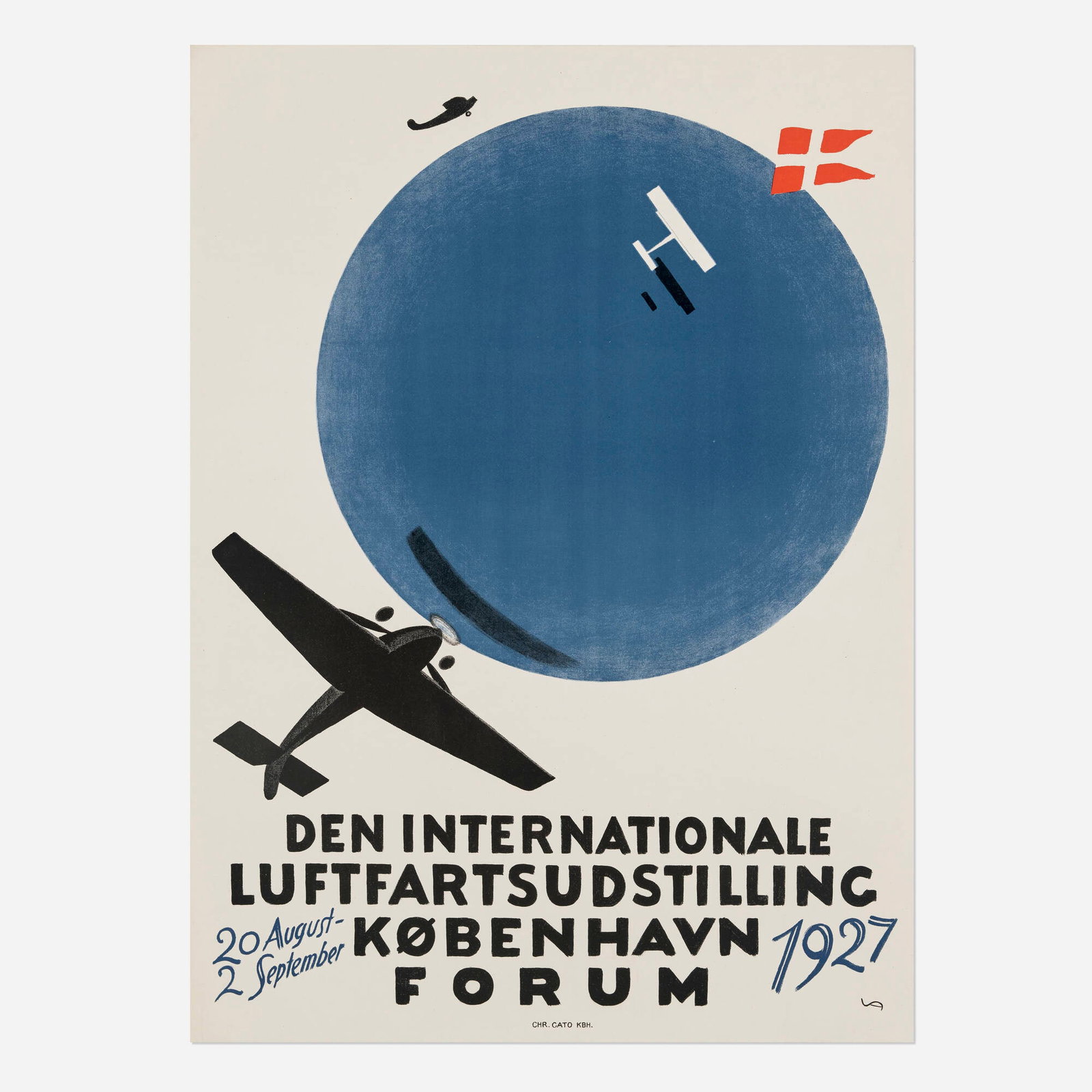 Valdemar Andersen, Den Internationale Luftfartsudstilling (Rare vintage poster): Valdemar Andersen Den Internationale Luftfartsudstilling (Rare vintage poster) 1927 33.5 h x 24.5 w in (85 x 62 cm) Significantly, there are no continental outlines on this globe, making tiny Denmar